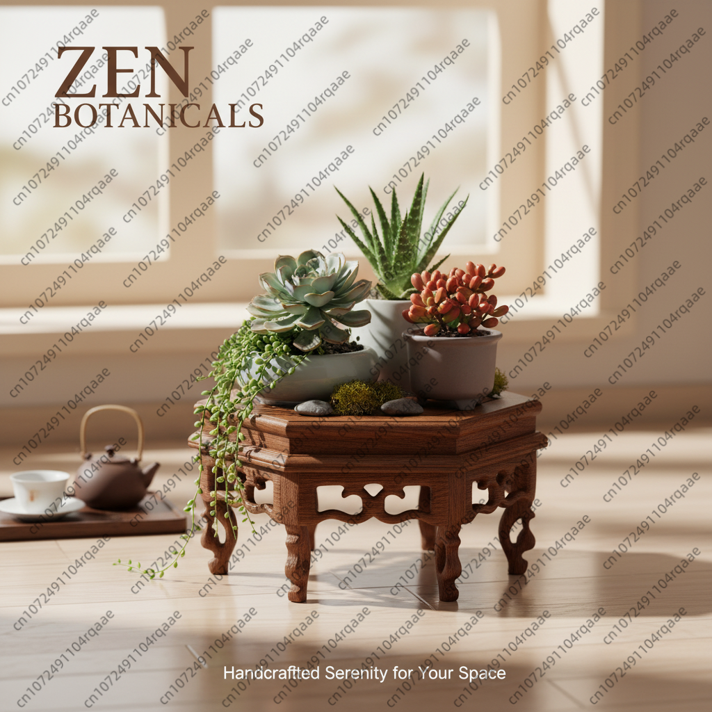 Bonsai Garden Display - Wooden Hexagonal Plant Stand Flower Pot